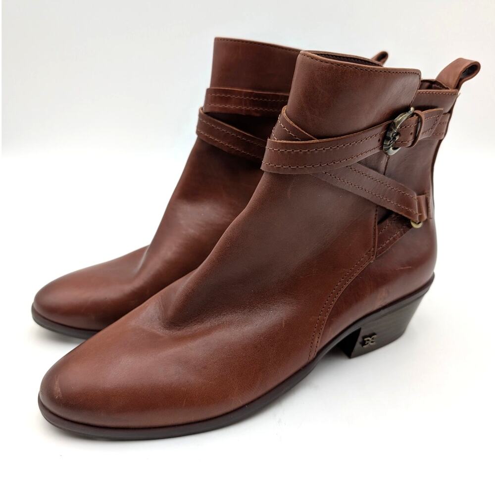 Sam Edelman Patty Block Heel Ankle Boots Side Zip Women's Brown Size US6.5